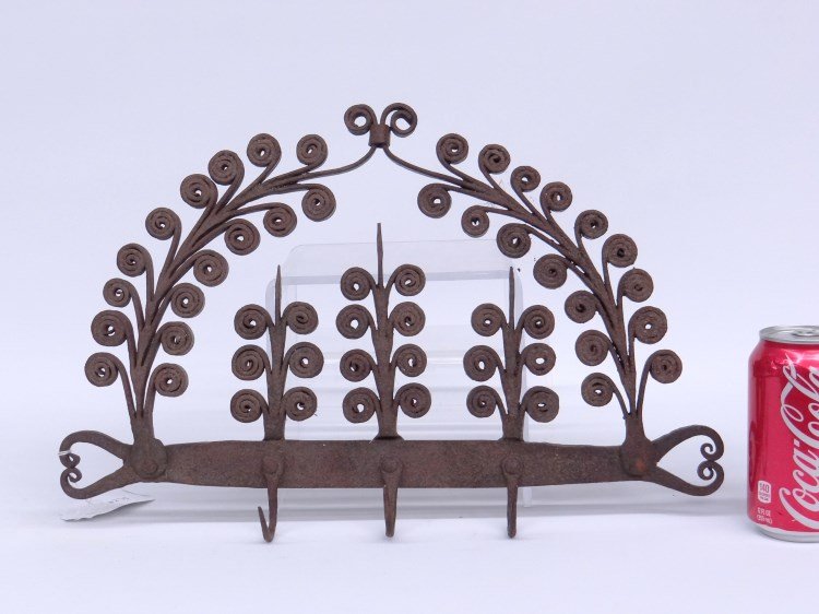 Iron Wall Rack: Forged iron wall rack. 16 1/2" W, 11" Ht.