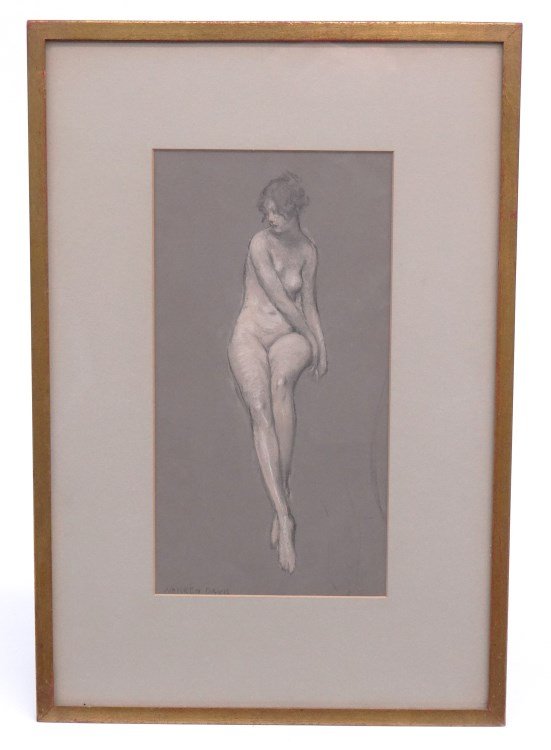 Pastel Warren Davis: Pastel study of a woman signed LLC "Warren Davis" (N.Y. 1865-1928). Sight 12 1/2" x 6 1/2".