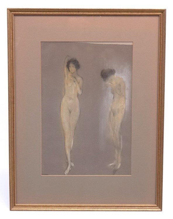 Pastel Warren Davis: Pastel study of a woman signed LLC "Warren Davis" (N.Y. 1865-1928). Sight 15 1/2" x 10 1/2". Loose from mat.