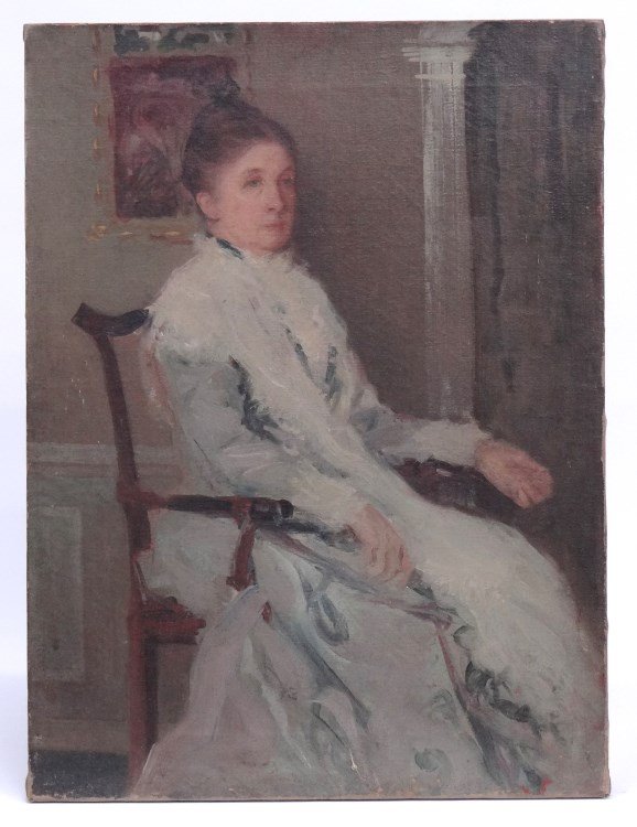 Painting Augustus Vincent Tack: Painting oil on canvas portrait of a woman by Augustus Vincent Tack (N.Y./Mass. 1870-1949). Unsigned and unframed. 24 1/2" x 18".