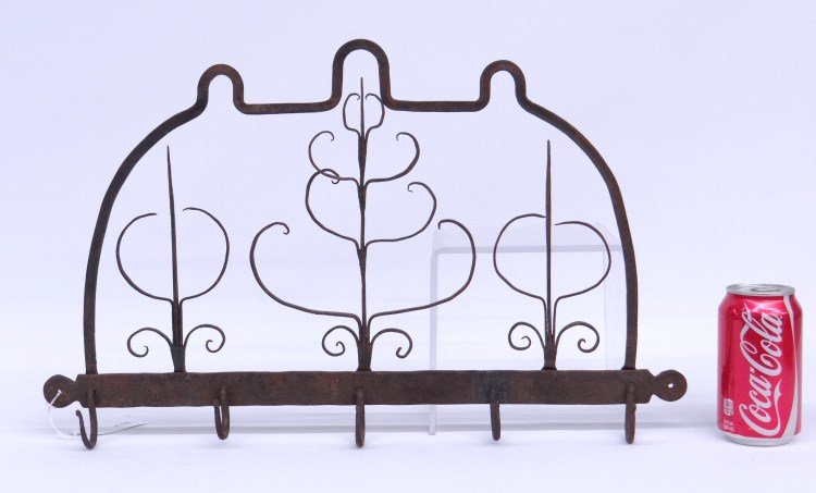 Iron Wall Rack: Forged iron wall rack. 21" W, 13" Ht.