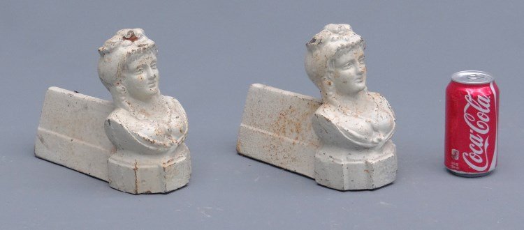 Pair Jenny Lind Fire Dogs: Pair cast iron Jenny Lind fire dogs. 9" length, 8" Ht.