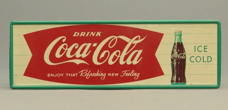 Coca Cola Sign: Tin sign "Drink Coca-Cola...", marked LRC "M-C-A-2044". 53 1/2" W, 17 1/2" Ht.