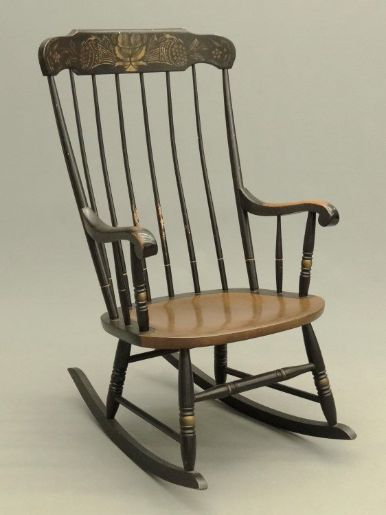 Hitchcock Rocking Chair: Signed Hitchcock rocking chair. 17" seat Ht., 40" overall Ht.