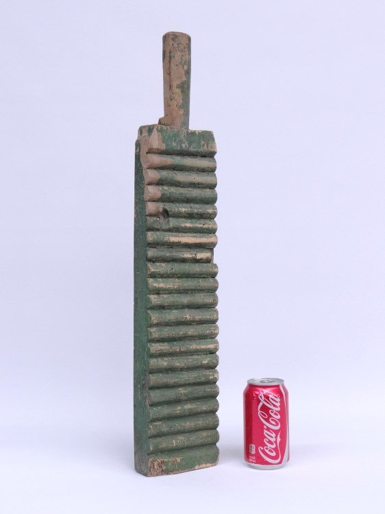 Wash Board: 19th c. primitive wash board in green paint. 24" length.