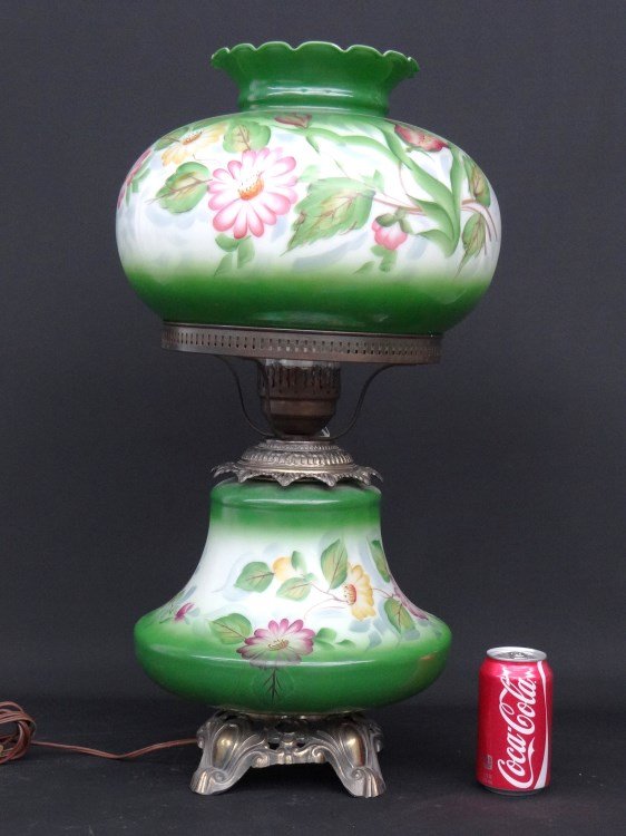 Gone With The Wind Lamp: Gone With The Wind style lamp and shade. Electrified. 27" overall Ht.