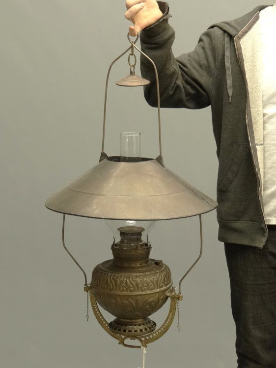 Victorian Hanging Lamp: 19th c. Victorian hanging Rayo lamp. 36" Ht.