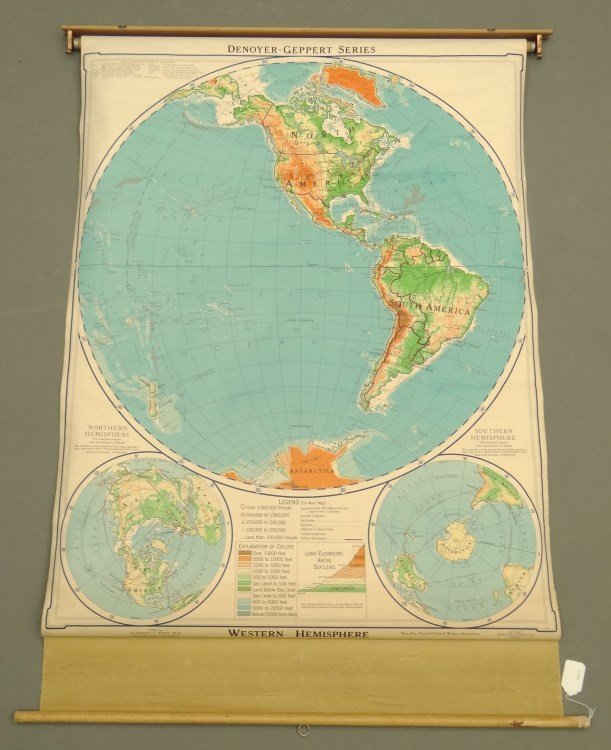 Vintage Pull Down Map: Vintage pull down map marked and dated "Copyright Donoyer-Geppert Co. Chicago".