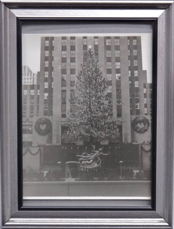 Al Macy Photograph: Vintage C. 1950's Al Macy photograph of Rockefeller Center at Christmas. Estate stamp verso. 5" x 6".