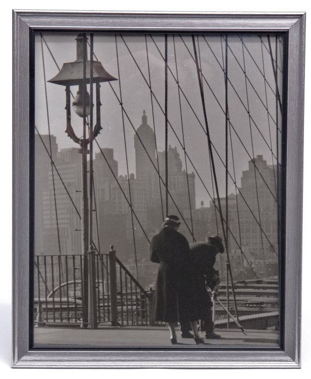Al Macy Photograph: Vintage C. 1950's Al Macy photograph Brooklyn Bridge. Estate stamp verso. 8" x 10".