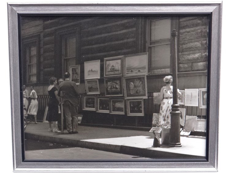 Al Macy Photograph: Vintage C. 1950's Al Macy photograph Greenwich Village artists street fair N.Y.C.. Estate stamp verso. 8" x 10".