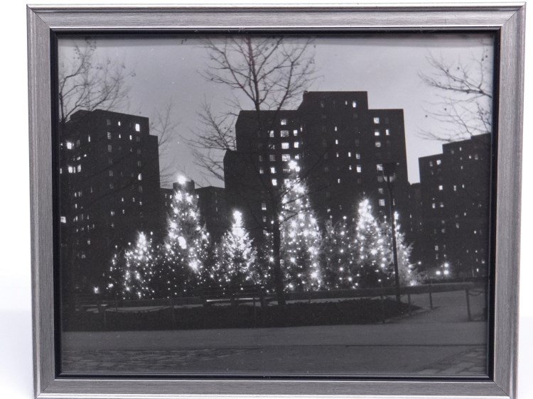 Al Macy Photograph: Vintage C. 1950's Al Macy photograph Peter Cooper Village Christmas. Estate stamp verso. 8" x 10".