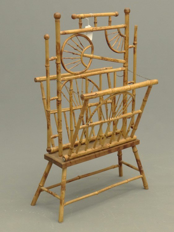 Bamboo Rack: C. 1900's bamboo magazine rack. 21 1/2" W, 37 1/2" Ht.