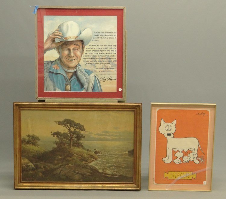 Artwork Lot: Lot including Robert Wood print, "S.P.Q.R" print (cracked glass) and Roy Rogers print (frame broken).