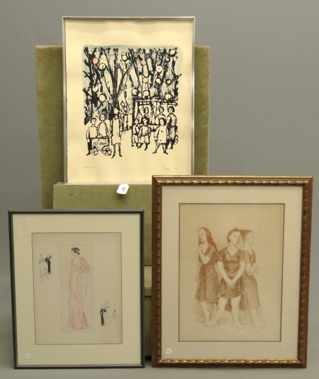 Artwork Lot: Lot three pieces artwork including print signed "Irene Grace" and two signed illegibly. One unframed.