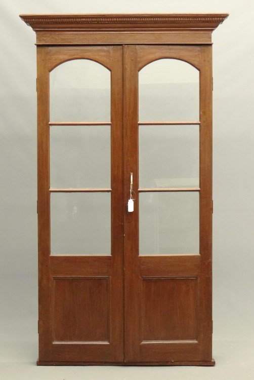 Mahogany Door Surround: Mahogany door surround with dental molded cornice. 44 1/2" x 74 1/2" Ht.