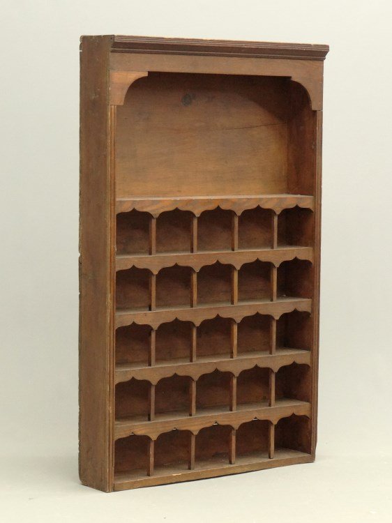 Early Shaving Mug Cabinet: Early shaving mug cabinet case 28" W x 5 1/4" D x 45 1/4" Ht.