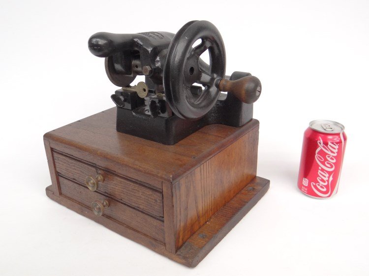 Key Grinder: C. 1900's key grinder marked "The Yale & Towne MFG. Co. Stamford Conn.", 12" x 9" x 12".