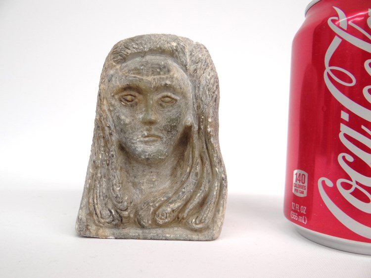 Folk Art Female Head Stone Carving: Folk art female head soapstone carving. 4" Ht.