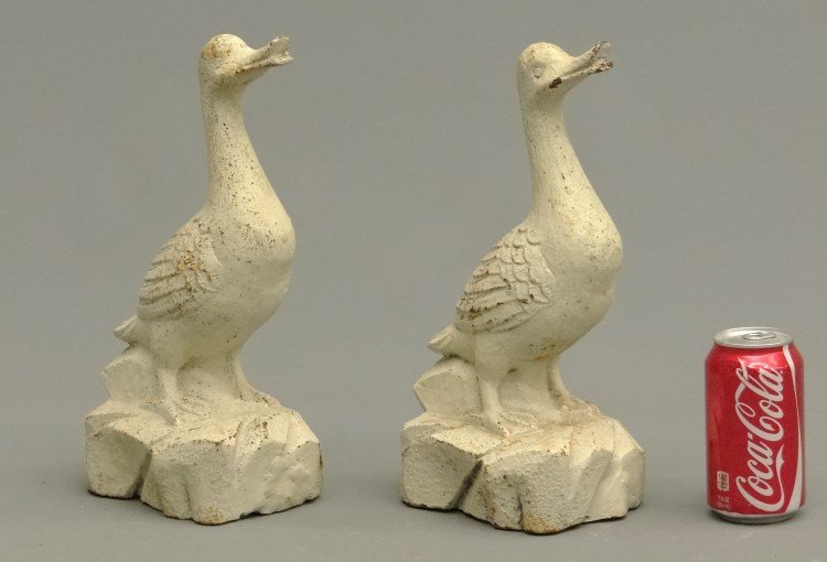 Cast Iron Ducks: Pair cast iron ducks. 13" Ht.