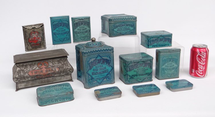 Tobacco Tin Collection: Collection of (13) early Tobacco tins. Includes "Twin Oaks" and "Edgeworth".