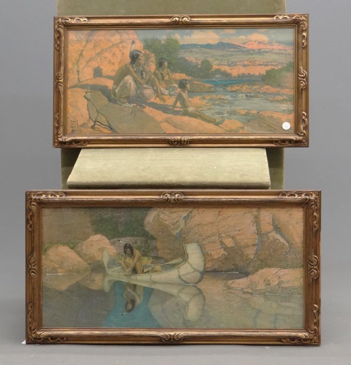 Native American Print Lot: Lot two vintage prints, one marked "Robert Wesley Amick" (sight 13 1/2" x 20).