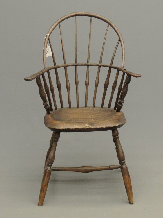 19th c. Windsor Chair: Early 19th c. sack back Windsor chair, legs ended. 17 1/2" seat Ht, 37 1/2" Ht.