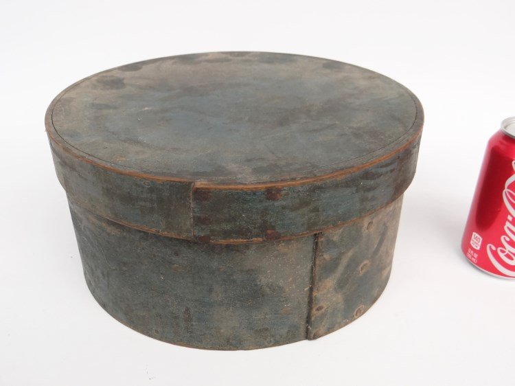 19th c. Pantry Box: 19th c. pantry box in original blue paint. 10 1/2" diameter, 5 1/2" Ht.
