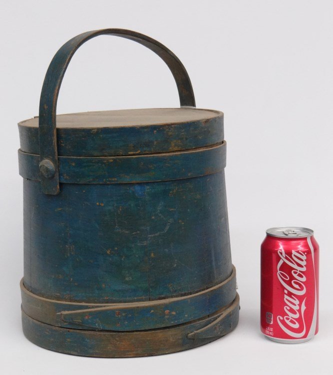 19th c. Firkin: 19th c. firkin in original blue paint. 10" Ht.