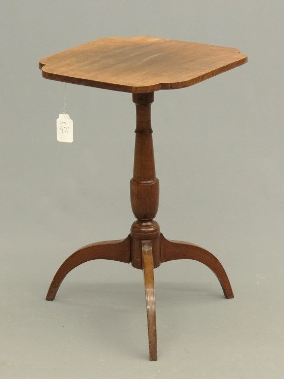 19th c. Candle Stand: 19th c. candlestand, shaped top, with imperfections. 17 1/2" x 17 3/4" x 27 1/2" Ht. Provenance: Hudson N.Y. Home For The Aged.