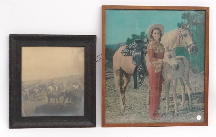 Cowboy Photograph: Lot including cowboy photograph (sight 14 1/2" x 13", as found), along with Dale Evans photograph print dated 1951 (sight 24" x 21").