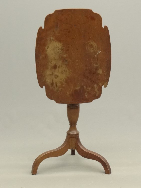 19th c. Tilt Top Candle Stand: 19th c. shaped tilt top candle stand. 2 1/4" x 17 3/4" x 27" Ht. Provenance: Hudson N.Y. Home For The Aged.