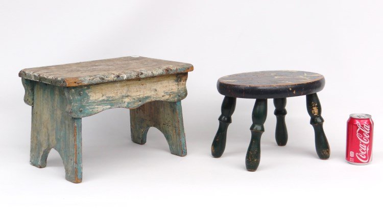 Stool Lot: Lot two early painted footstools.