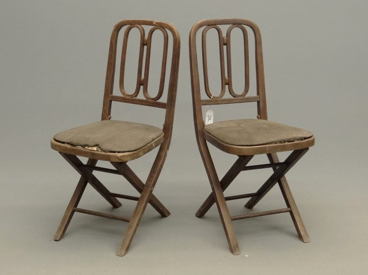 Thonet Folding Chairs: Pair of Thonet folding chairs as found condition.