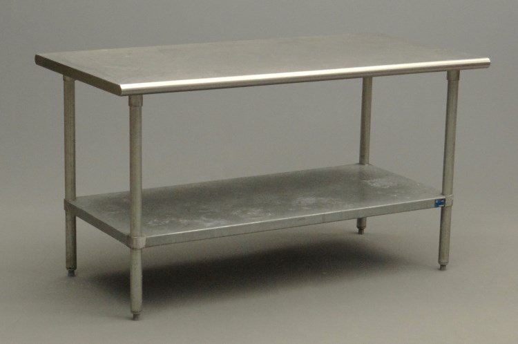 Work Table: Stainless steel work table. 60" x 30" x 33 1/2" Ht. Provenance: Hudson N.Y. Home For The Aged.