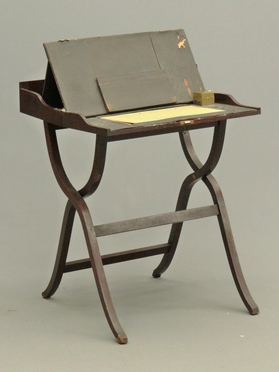 Campaign Desk: Folding campaign desk. Top 24" x 24", 29" Ht. (closed).