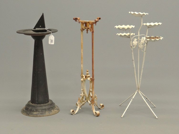 Plant Stand and Sundial Lot: Lot of (2) metal plant stands and (1) metal sailboat sundial.