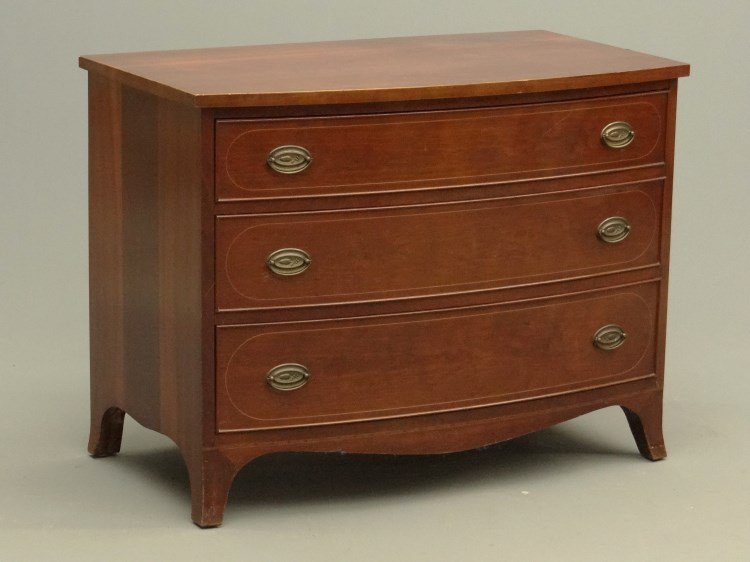 Chest Of Drawers: Benchmade mahogany three drawer Hepplewhite style chest. 40" x 22 1/4" x 30" Ht.