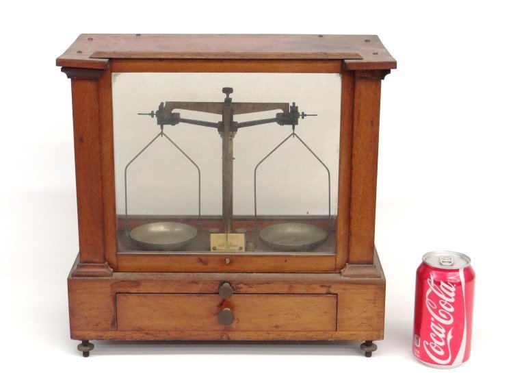 Early Scale: Early cased scale with label "Made By Henry Troemner For Arthur H. Thomas Co., Phila.". 14" x 7" x 13 1/2".