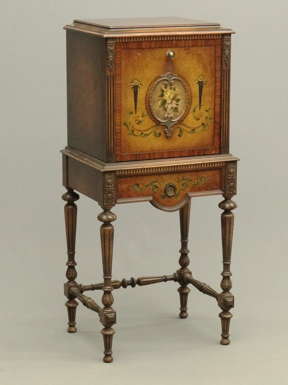 c. 1920's Music Cabinet: c. 1920's music cabinet, speaker missing, retains cover. 19 1/2" W. x 15" D. x 43" Ht.
