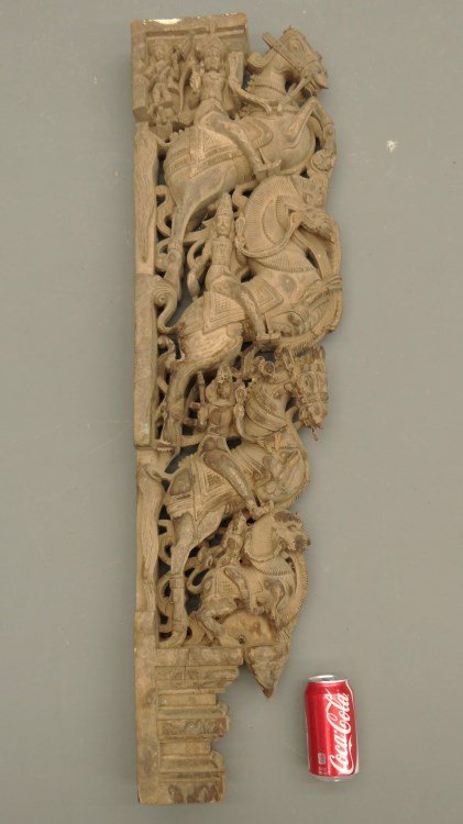 Carved Indian Corbel: Carved Indian wooden corbel. 43" x 4" x 13" Ht.