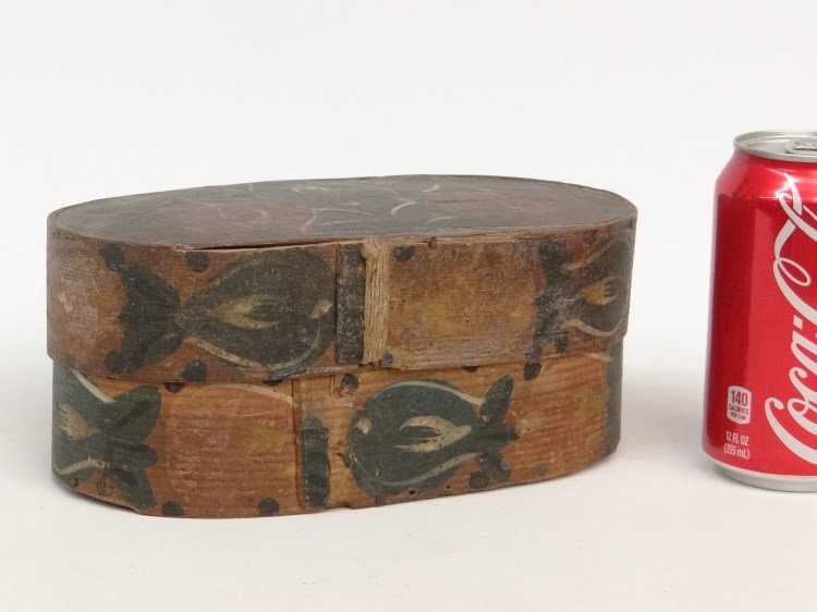 19th c. Brides Box: 19th c. oval paint decorated brides box. 9" x 5" x 3 1/2" Ht.