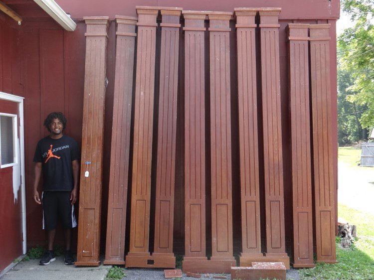 Architectural Element Lot: Set of (10) architectural columns. All similar in size, some with bases and cornices some without. Heights vary due to configurations. 125" to 130" Ht.