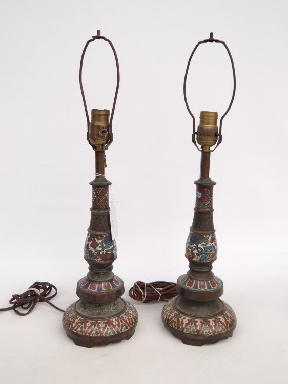 Pair Asian Champleve Lamps: Pair Asian Champleve lamps. 22" Overall Ht.