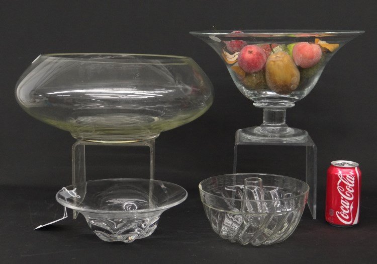 Misc. Lot: Lot four pieces clear glass including signed "Orrefors" bowl.