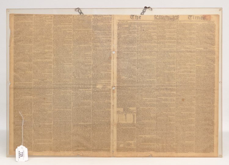 1814 London Newspaper: 1814 London Newspaper in plexiglass.