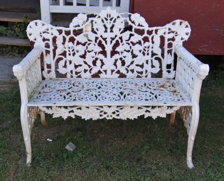 Cast Iron Bench: Cast iron bench. 44" x 22" x 30" Ht. Provenance Colgate Mansion (Paul Leka Estate). THIS LOT IS OVERSIZE AND REQUIRES SPECIAL SHIPPING/HANDLING. FOR LOCAL DELIVERIES CONTACT LOU AT 860-671-1391. OR GO