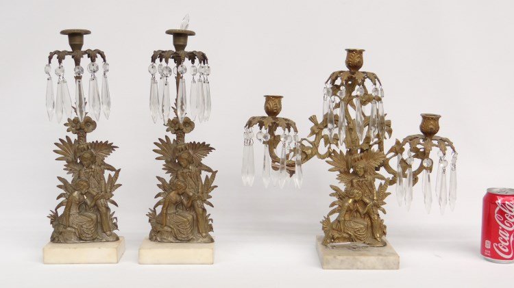 Garniture Set: 19th c. three piece garniture set with prisms. 15" Ht. Provenance: Redwood New York Estate.