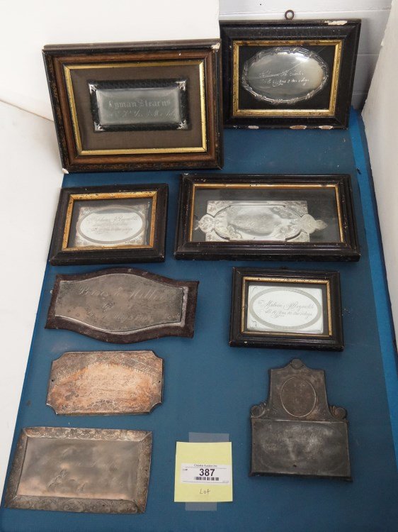 Casket Plaques: Lot of six 19th c. casket plaques. Provenance: Redwood New York Estate.