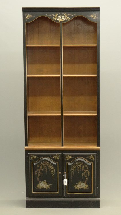 Ethan Allen Bookcase: Ethan Allen bookcase with painted doors. 30" x 13" x 80 1/2" Ht. Provenance: Redwood New York Estate.